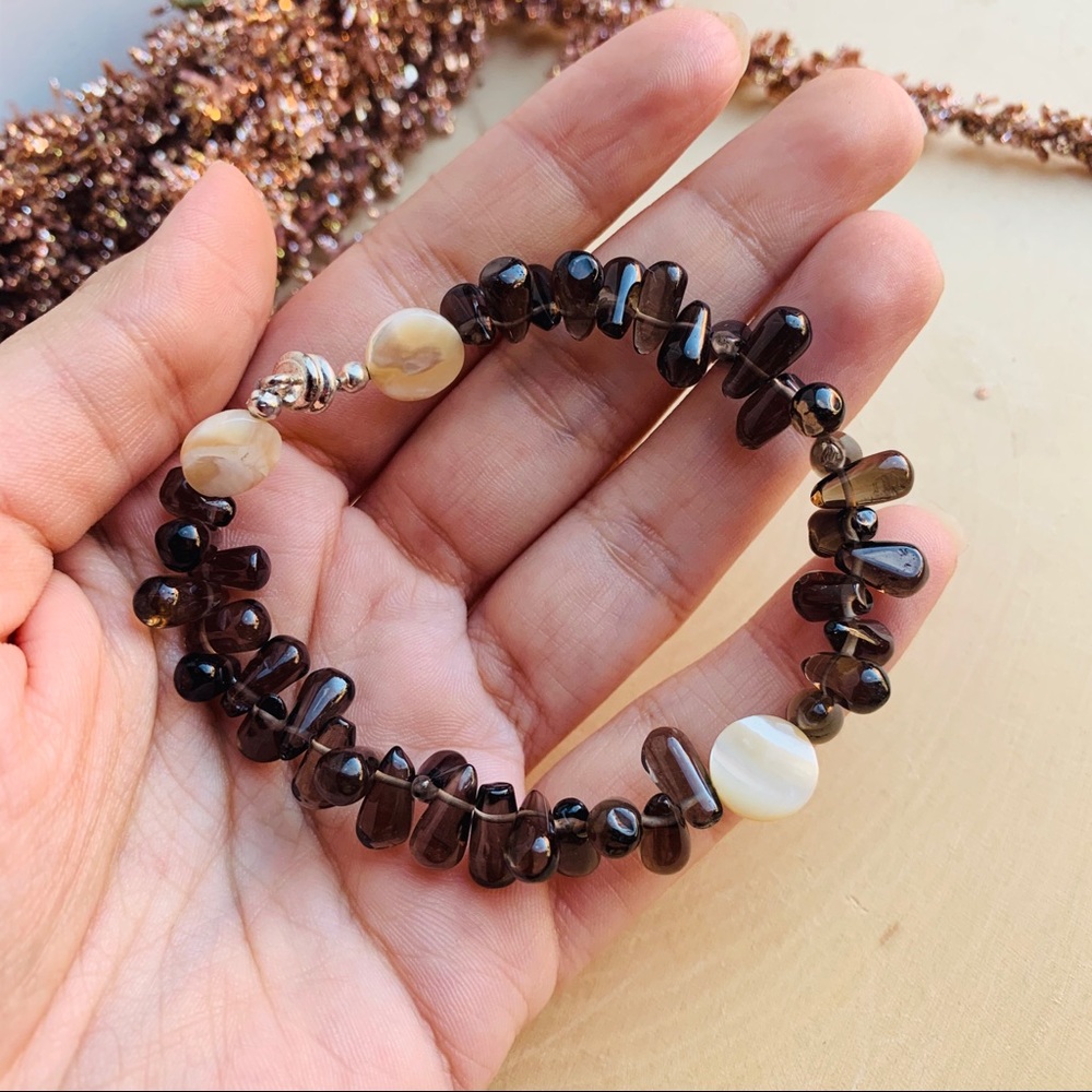 Quartz Gemstone Crystal Pearl Brown Bracelet